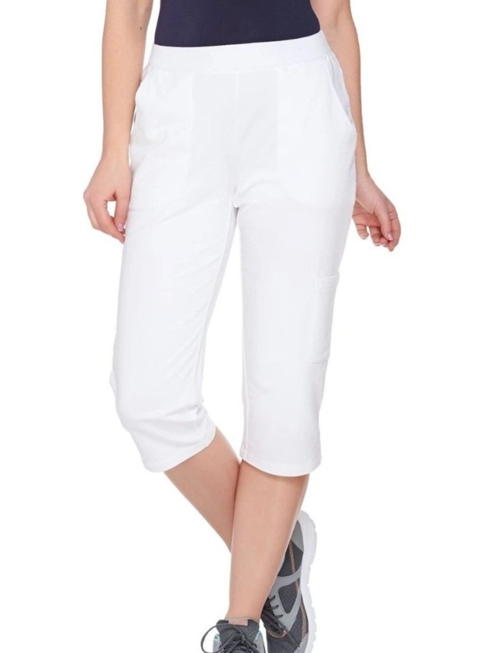 NWOT Sport Savvy Women's Capris 4XP White Cotton Blend Stretch Pull on Pants